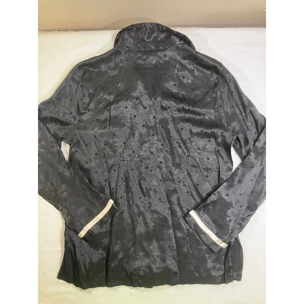 Victorias Secret Black Polka Dot Satin Pajama Set Long Sleeve Button Down‎ Small